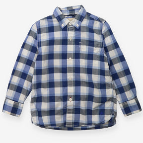Shirt woven blue check with pocket