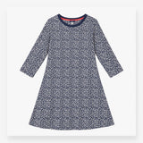 Dress Navy Ditsy Leaf Print Crew Neck 3/4 Sleeve