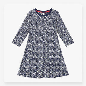 Dress Navy Ditsy Leaf Print Crew Neck 3/4 Sleeve
