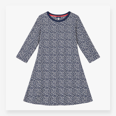 Dress Navy Ditsy Leaf Print Crew Neck 3/4 Sleeve