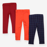 Leggings red orange navy check 3 pack