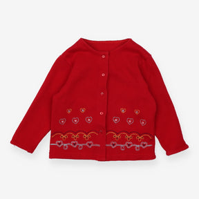 Cardigan red jersey hearts pattern
