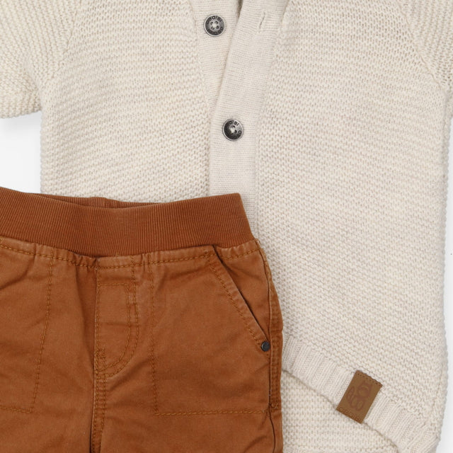 Outfit brown and cream cardigan & trousers 