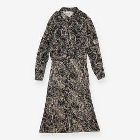 Black Printed Wrap Midi Dress | Abstract Spot V-Ne