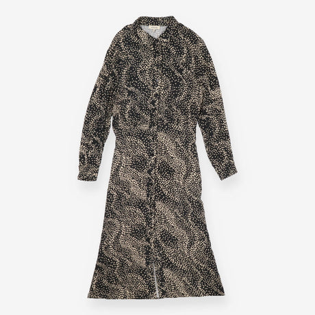 Black Printed Wrap Midi Dress | Abstract Spot V-Ne
