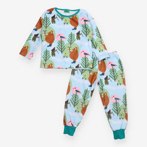 Pyjamas fleece blue forest green edging