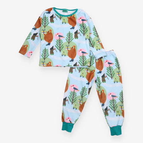 Pyjamas fleece blue forest green edging