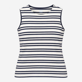 Top Striped Sleeveless Crew Neck