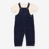 Navy Dungarees and Cream T-shirt Outfit 
