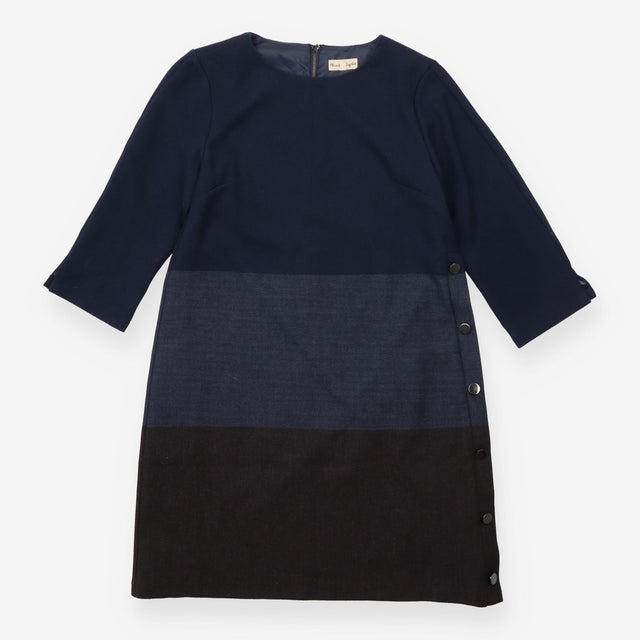 Dress Navy Charcoal Colour Block Shift Three Quart