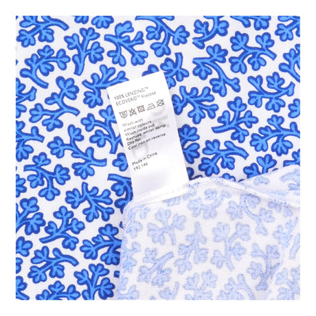 Midi Dress Blue White Abstract Floral Print Tie Ba