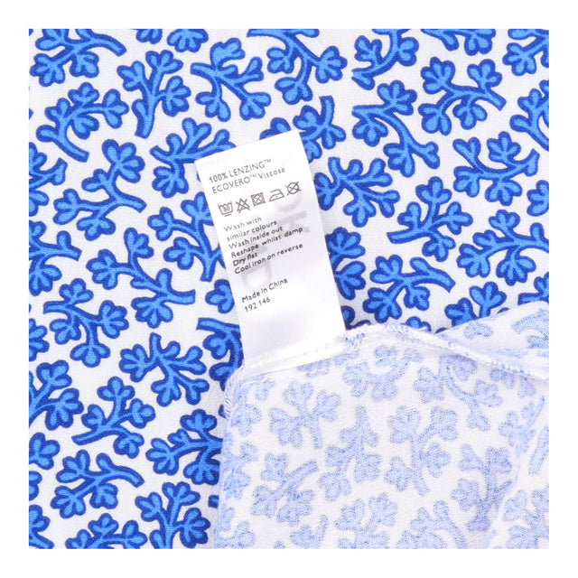 Midi Dress Blue White Abstract Floral Print Tie Ba