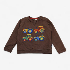 Sweater brown with applique tractors