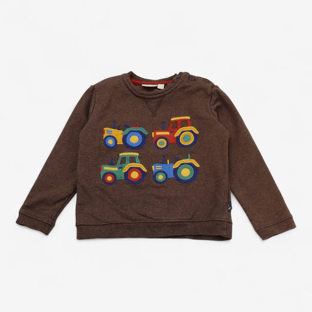 Sweater brown with applique tractors
