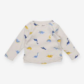 White Long Sleeve Blue Dinosaurs