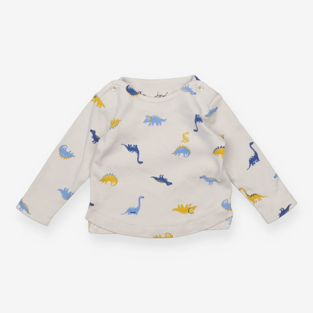 White Long Sleeve Blue Dinosaurs