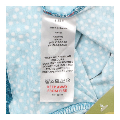 Top Teal White Spot Print V-Neck Puff Sleeve Ruffl