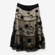Black Crochet Flower Embroidered Mesh Midi Skirt