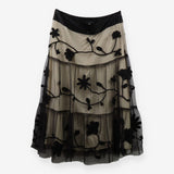 Black Crochet Flower Embroidered Mesh Midi Skirt
