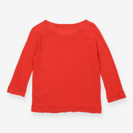 Red Linen Long Sleeve Scoop Neck Top Lightweight