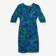 Silk Midi Dress with Blue Abstract Print and Front
