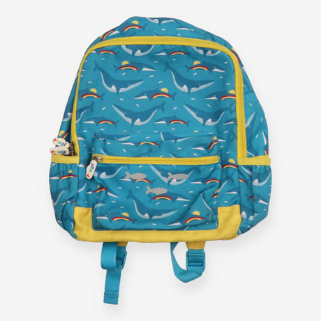 Backpack blue and yellow whales 