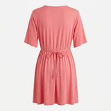 Tunic Top Coral Pink Wrap Front Stretch Maternity