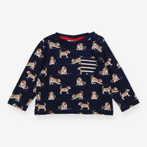 T-shirt Navy Dog Striped Pocket