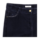 Navy Blue Fine Corduroy Leather Trim Straight Leg 