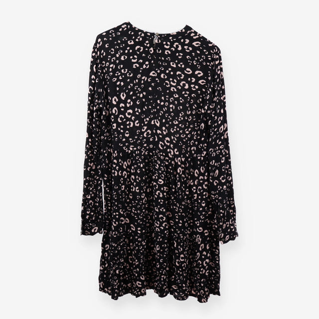 Black Leopard Print High Neck Viscose Midi Materni
