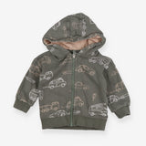 Hoodie Zipped Green with Vehicles