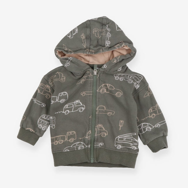 Hoodie Zipped Green with Vehicles
