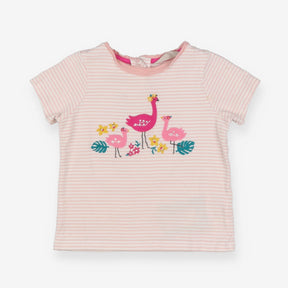 T-shirt pink stripe flamingo family