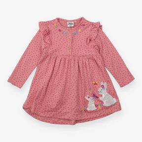 Pink long sleeve dress flower detail collar 