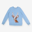 Sweater Blue Floral Deer Applique