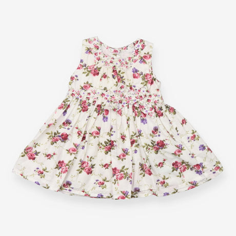 White dress with pink and purple flowers