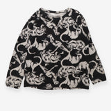 T-shirt long sleeve black with white dinosaurs