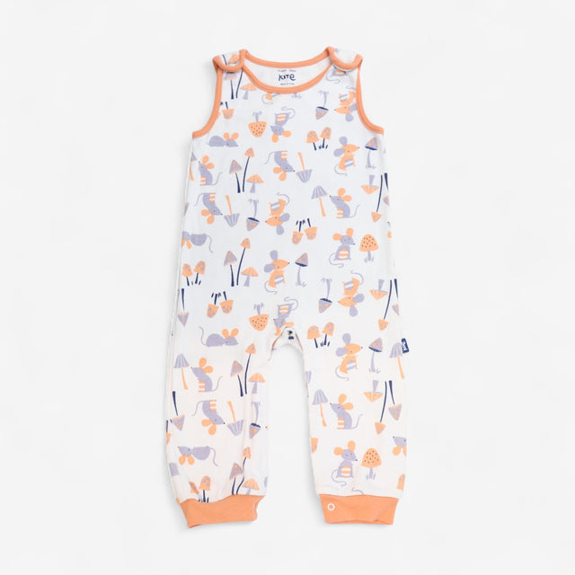Romper white with grey an orang mice