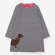 Sweater dress white & blue stripe with dog  