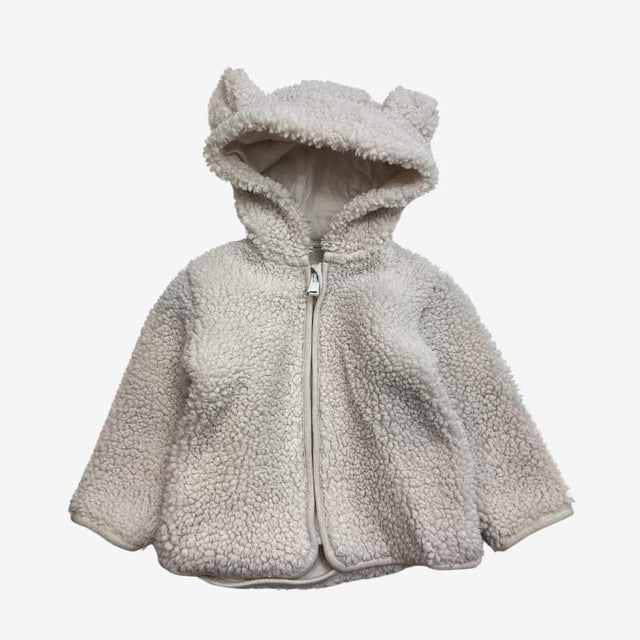 Cream Teddy Bear Ears Fleece Hoodie