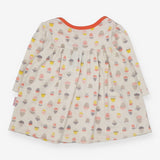 Dress Cream Long Sleeve Acorn Print with Orange Tr