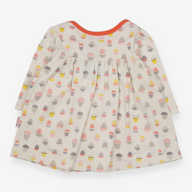 Dress Cream Long Sleeve Acorn Print with Orange Tr
