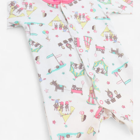 Sleepsuit White Animal Carnival with Pink Cuffs