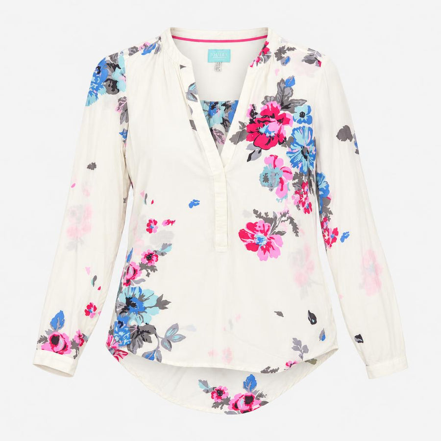 Top White Floral Print Long Sleeve V-Neck