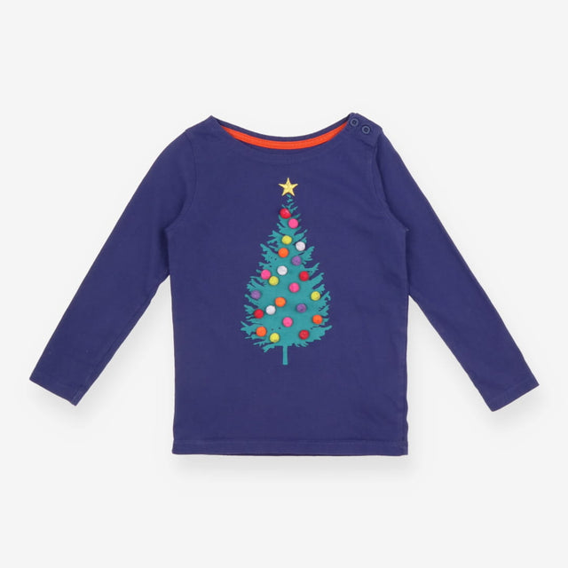 T-Shirt Long Sleeve Navy Christmas Tree Pom Poms