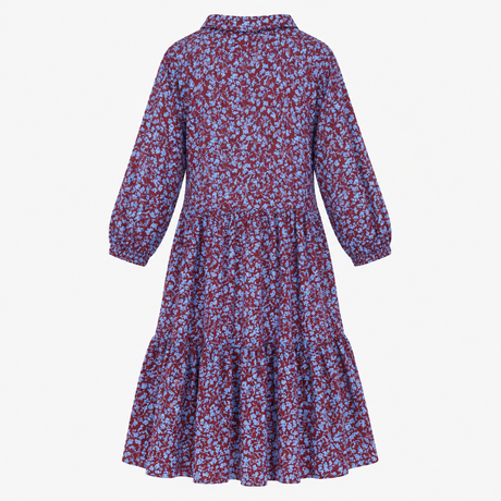 Tiered Mini Dress Floral Burgundy Blue
