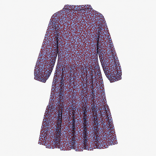 Tiered Mini Dress Floral Burgundy Blue