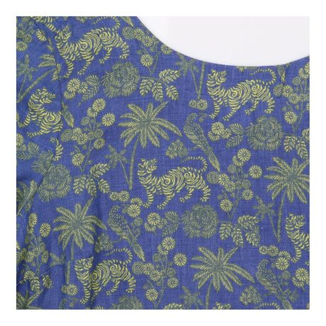Top Blue Yellow Tiger Palm Print 100% Linen Short 