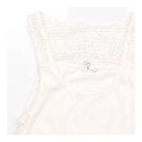 White Ribbed Cotton Stretch Crochet Lace Back Scoo