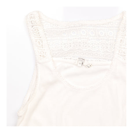 White Ribbed Cotton Stretch Crochet Lace Back Scoo